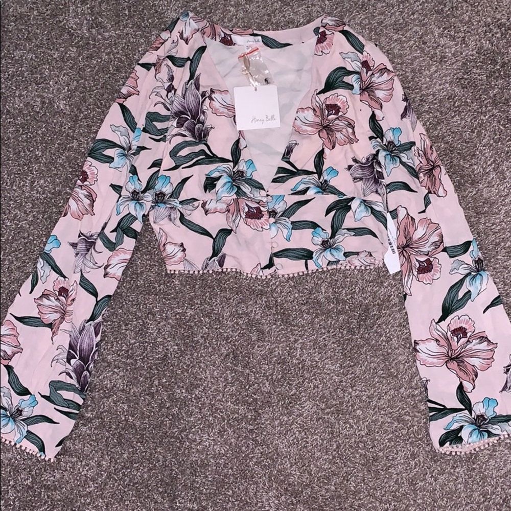 Floral long sleeve crop top